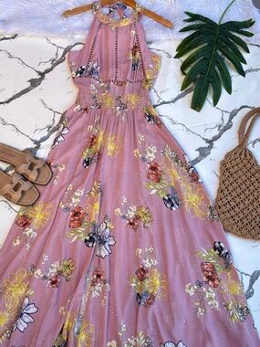 NW Nordstrom Pink Floral Halter Maxi Dress